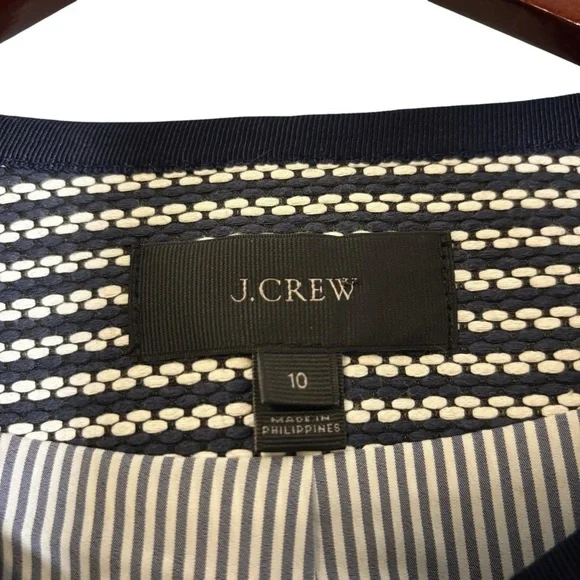 J. Crew Women's Long Sleeve Striped Full Zip up Tweed Jacket Blue/White Size 10 - Picture 5 of 7